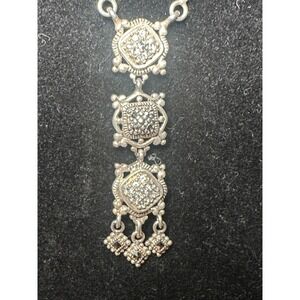 Vintage CZ & Marcasite Three Tier 925 Silver Necklace Made in Thailand